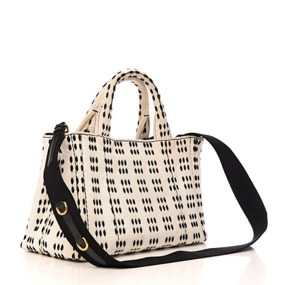 Prada Canapa Woven Tote White Black 2 of 9