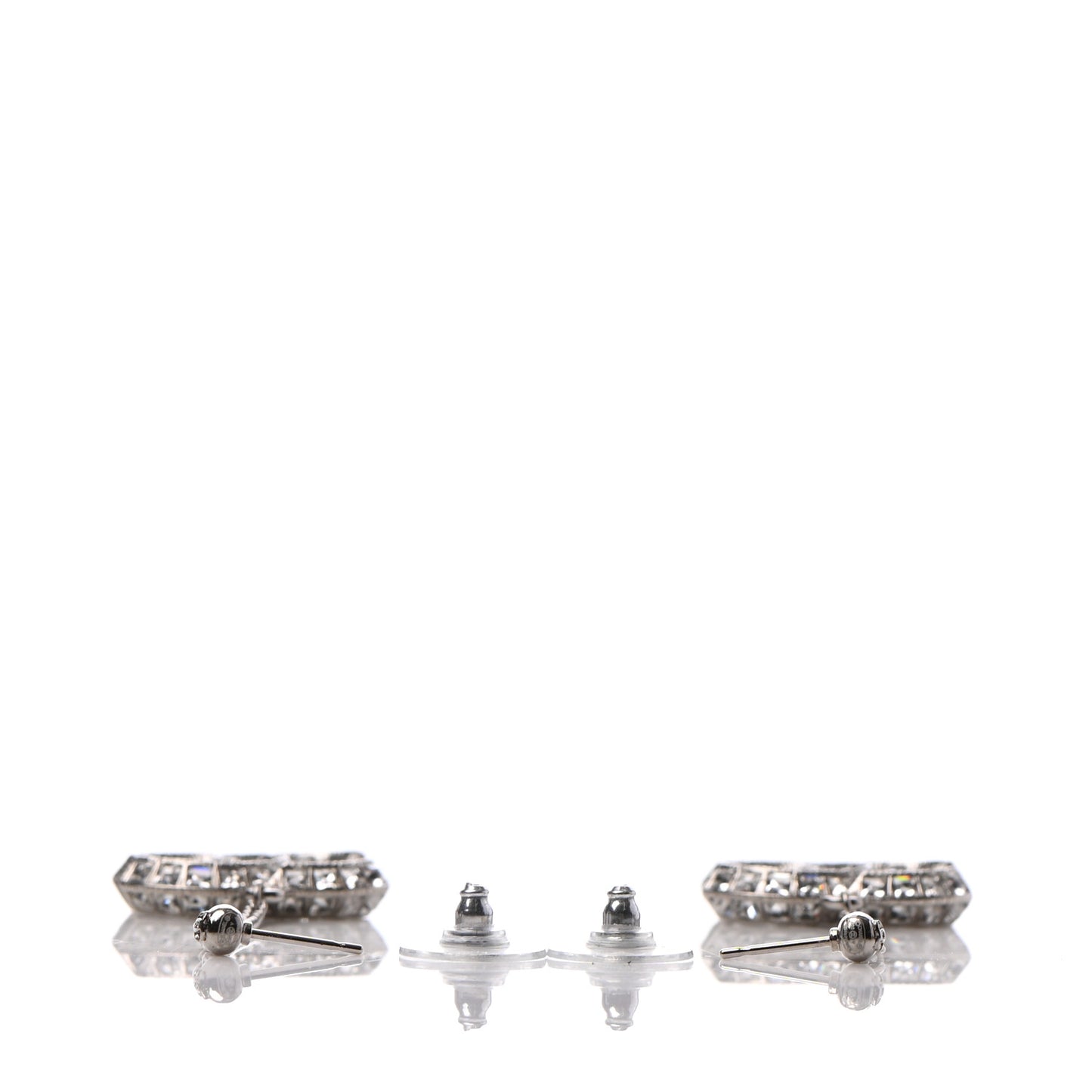 Baguette Crystal CC Drop Earrings Silver
