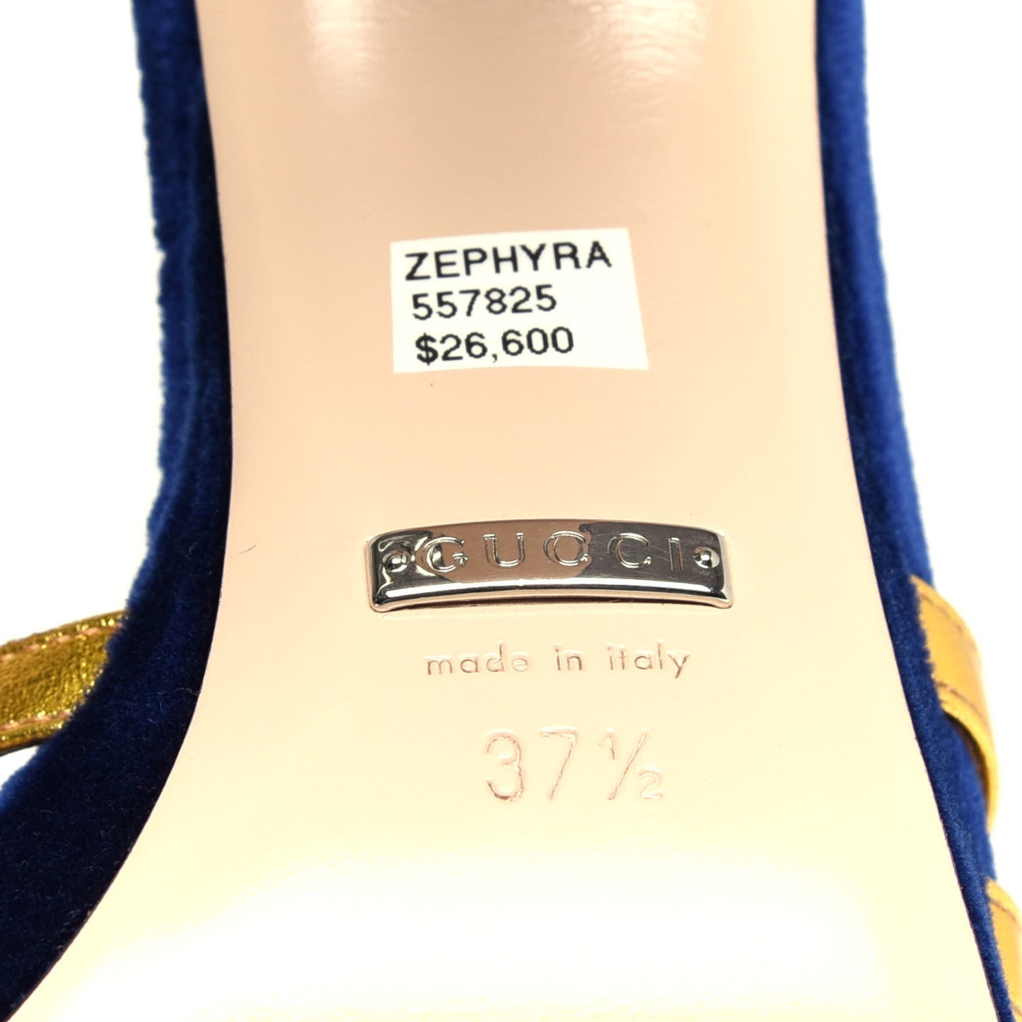 Velvet Nappa Crystal Zephyra Slingback Platform High Heel Sandals 37.5 Blue Gold