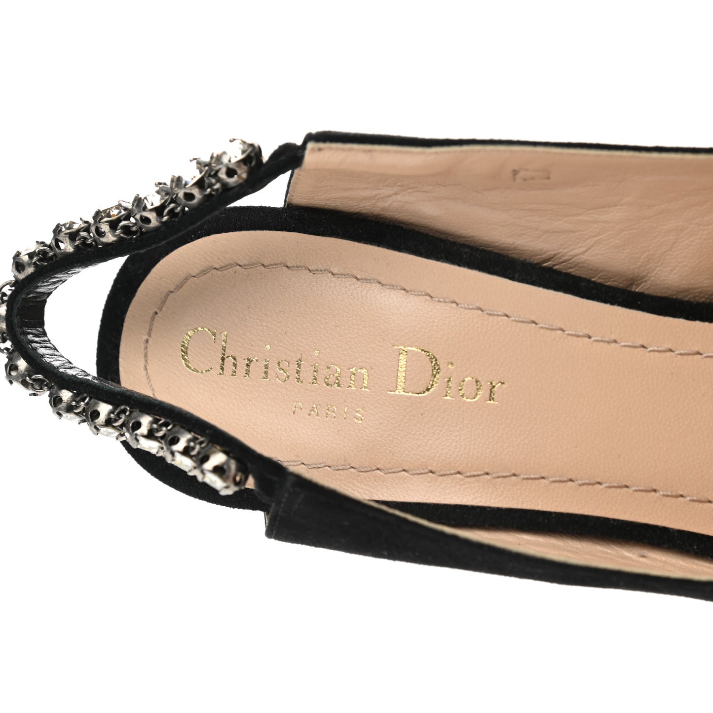 Suede Crystal Diorich Slingback Pumps 38.5 Black