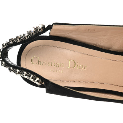 Christian Dior Suede Crystal Diorich Slingback Pumps 38.5 Black 7 of 9