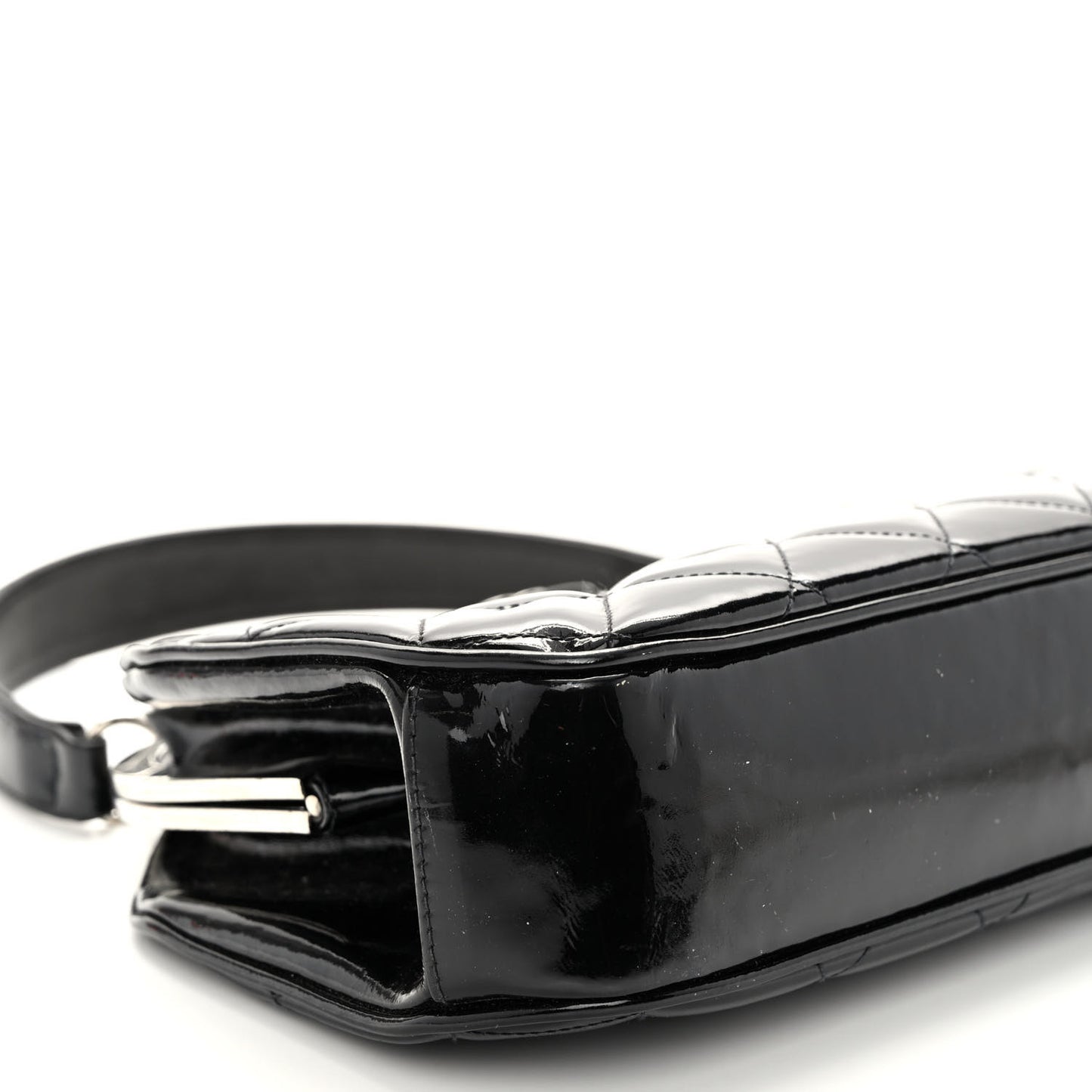 Patent Quilted Kisslock Frame Bag Black