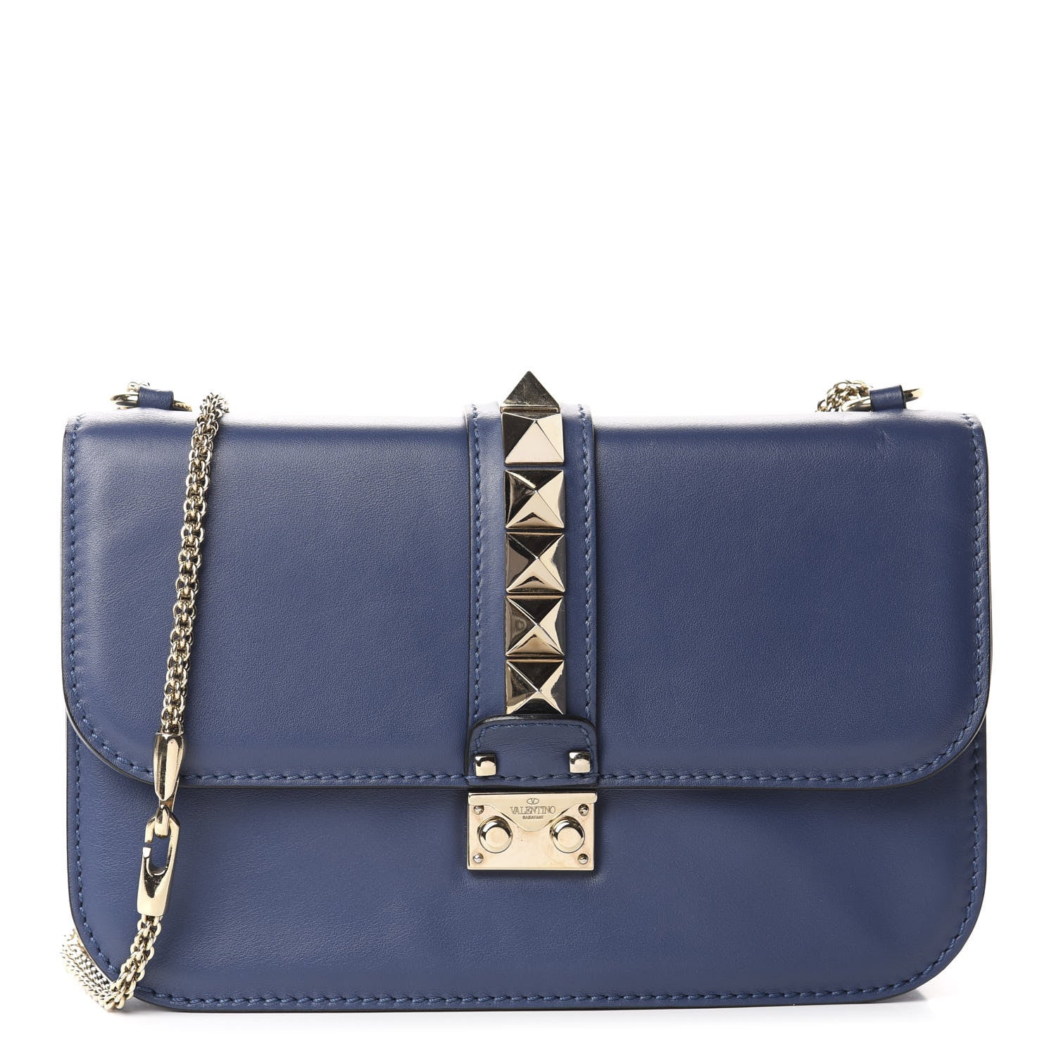 Valentino Garavani Vitello Medium Glam Lock Rockstud Flap Indigo 1 of 11