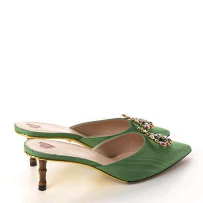 Gucci Moire Fabric Crystal GG Embellished Mules 38 New Shamarock 4 of 10