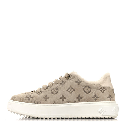 Louis Vuitton Suede Shearling Monogram Time Out Sneakers 39 Beige 1 of 9