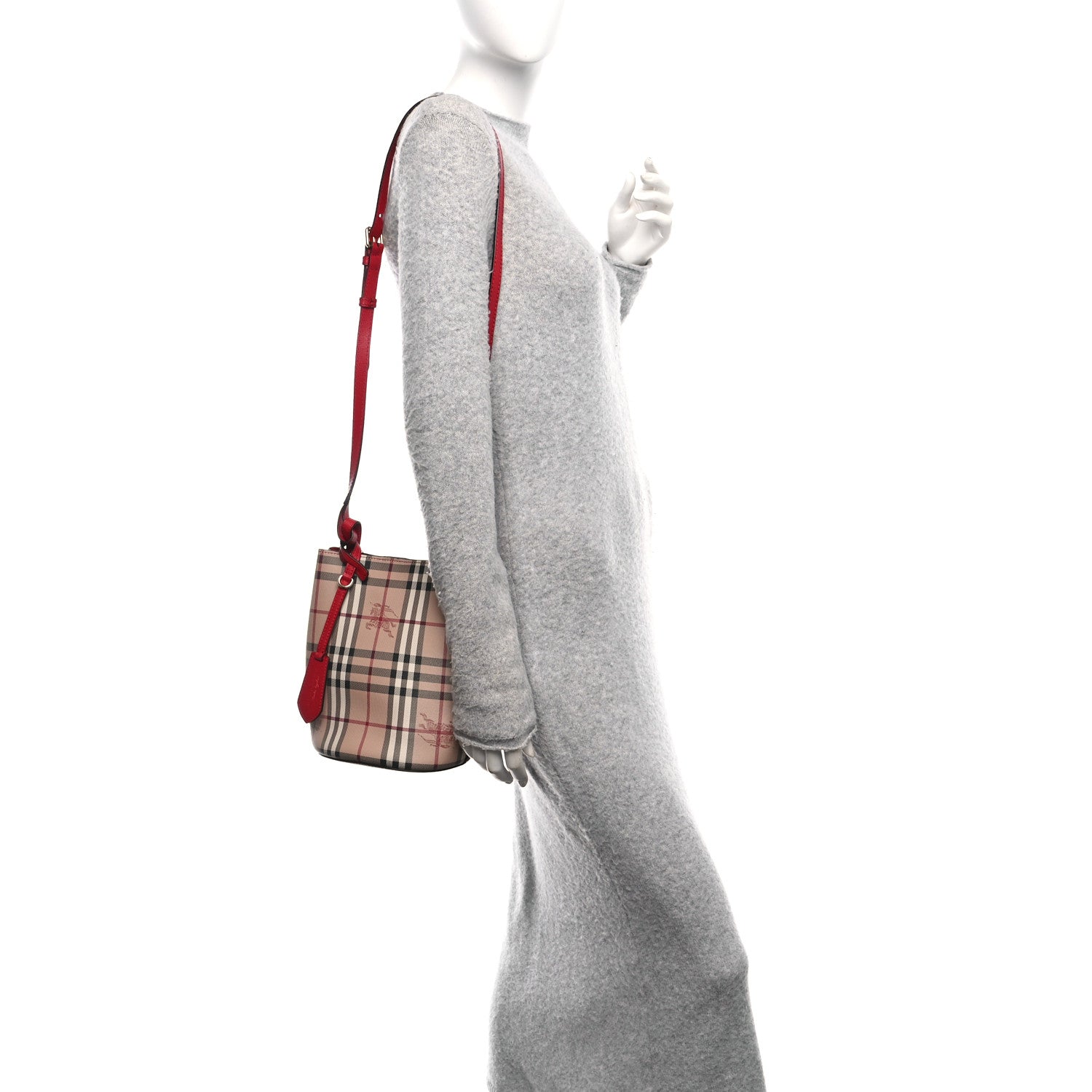 Burberry Haymarket Check Colours Small Lorne Bucket Crossbody Poppy Red 2 of 10