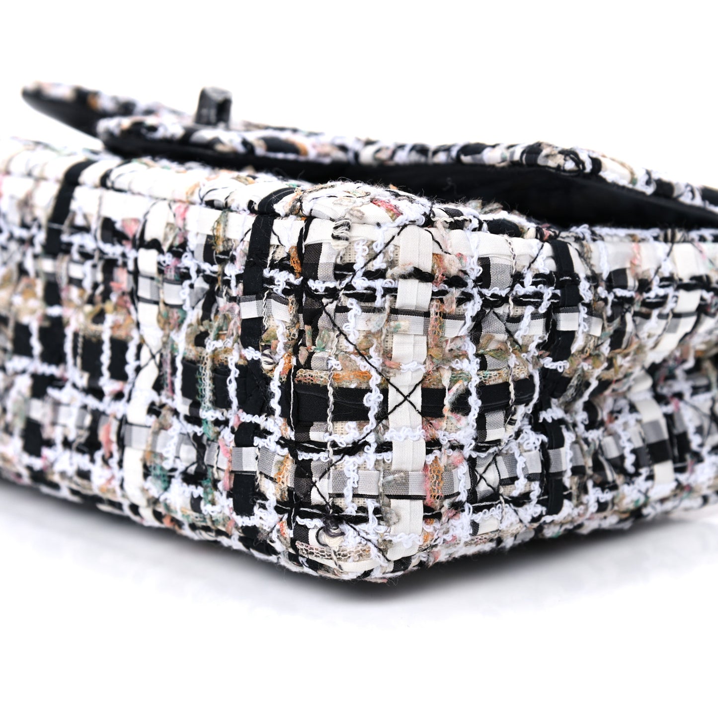 Tweed Quilted Mini Rectangular Flap White Black Multicolor