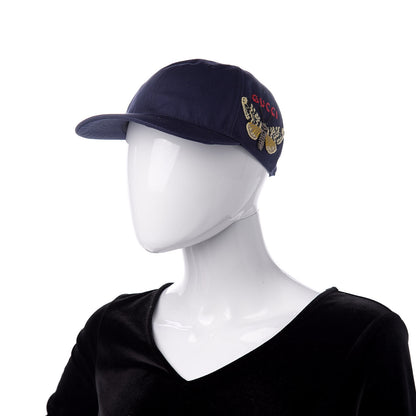 Gucci Cotton Moth Embroidered Baseball Hat 57 Navy 2 of 8