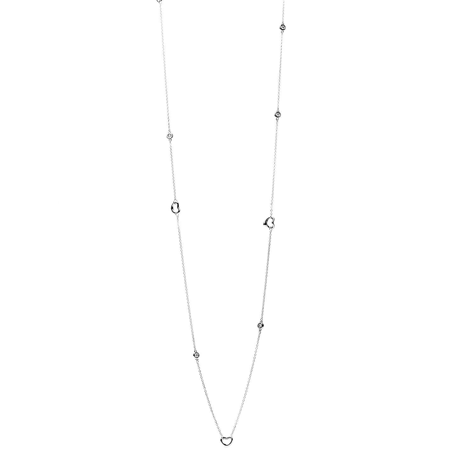 Tiffany Sterling Silver Diamond Elsa Peretti Diamonds By The Yard Open Heart Necklace 1 of 7
