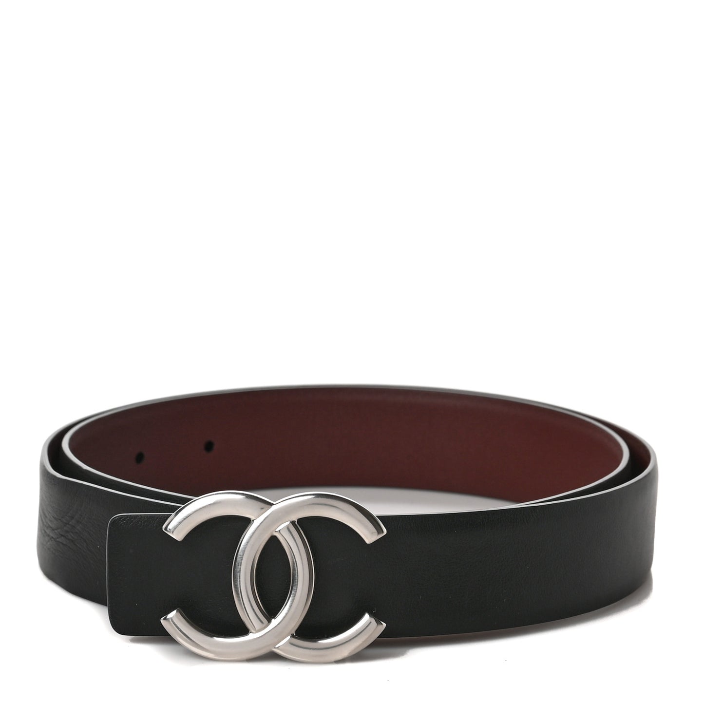 Calfskin CC Reversible Belt 85 Black Burgundy