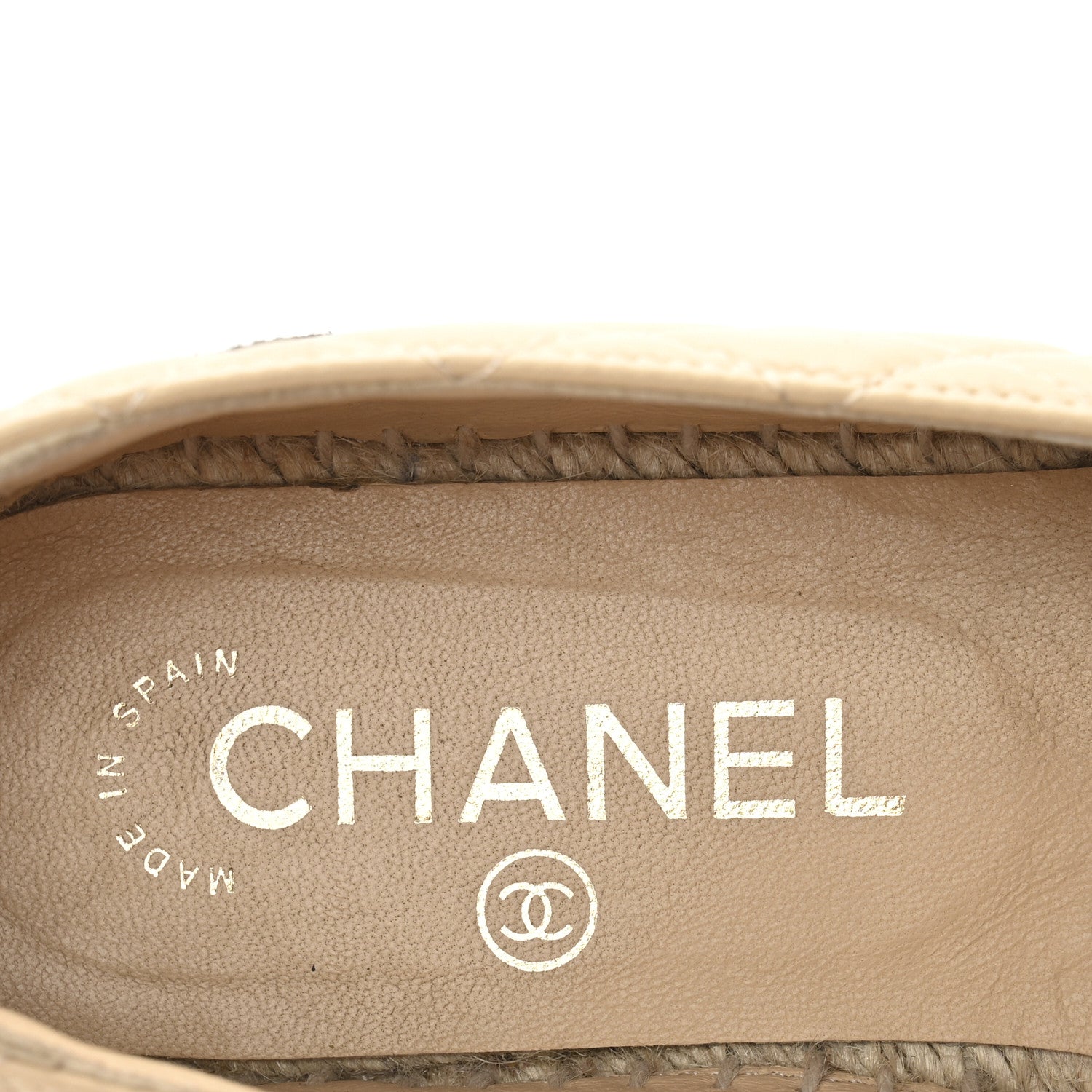 Chanel Lambskin Grosgrain Quilted CC Chain Espadrilles 35 Beige Black 8 of 11