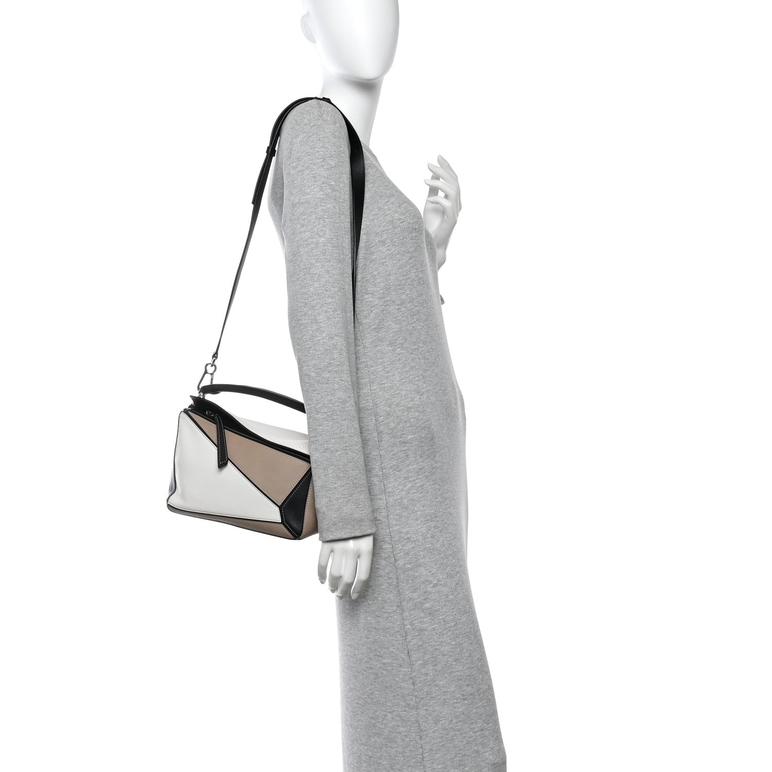 Loewe Calfskin Small Puzzle Bag Sand Soft White Black 2 of 15