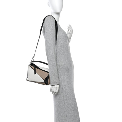 Loewe Calfskin Small Puzzle Bag Sand Soft White Black 2 of 15