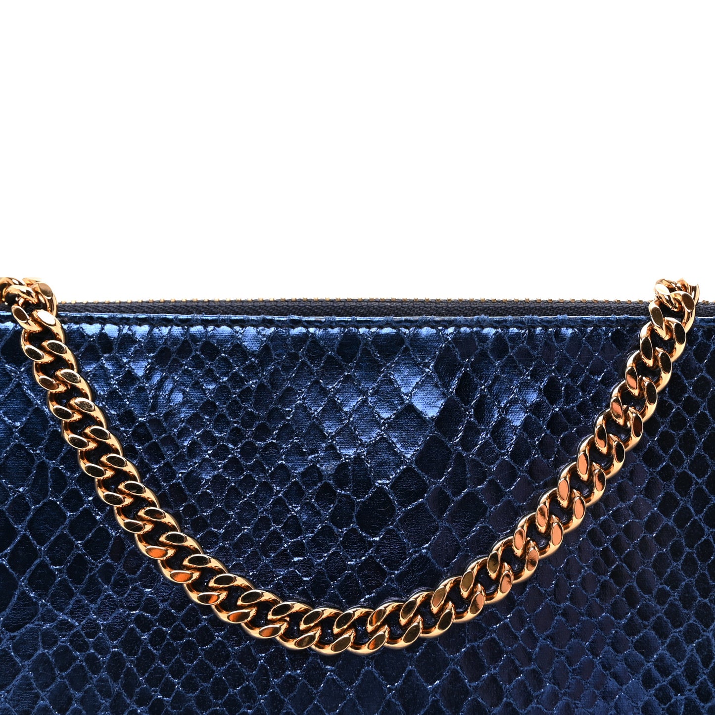 Metallic Faux Snakeskin Falabella Clutch Blue