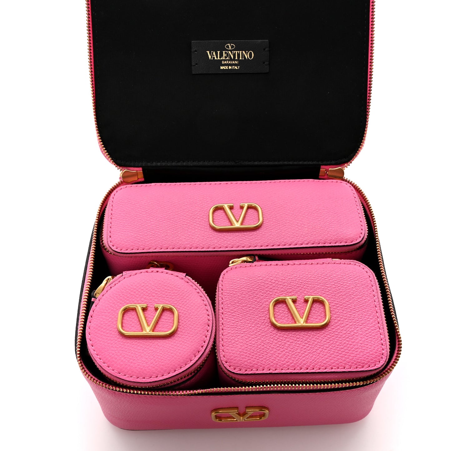 Grained Calfskin VLogo Signature Wash Bag Feminine Pink