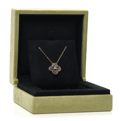 Van Cleef & Arpels 18K Rose Gold Diamond Grey Mother of Pearl Vintage Alhambra Pendant Necklace 8 of 8