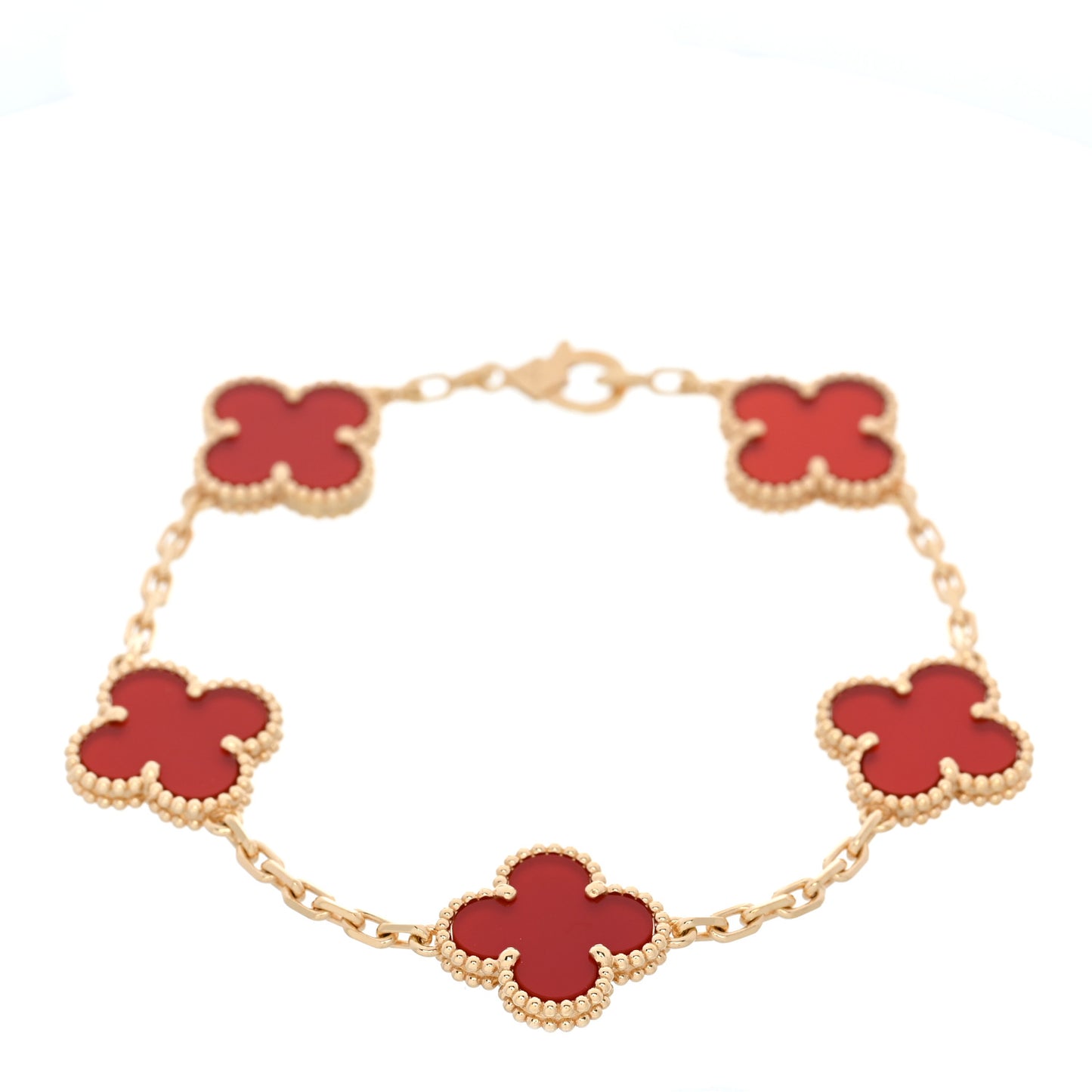 18K Yellow Gold Carnelian 5 Motifs Vintage Alhambra Bracelet