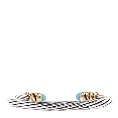 David Yurman Sterling Silver 18K Yellow Gold Diamond Turquoise 6mm Helena Cuff Bracelet 3 of 4