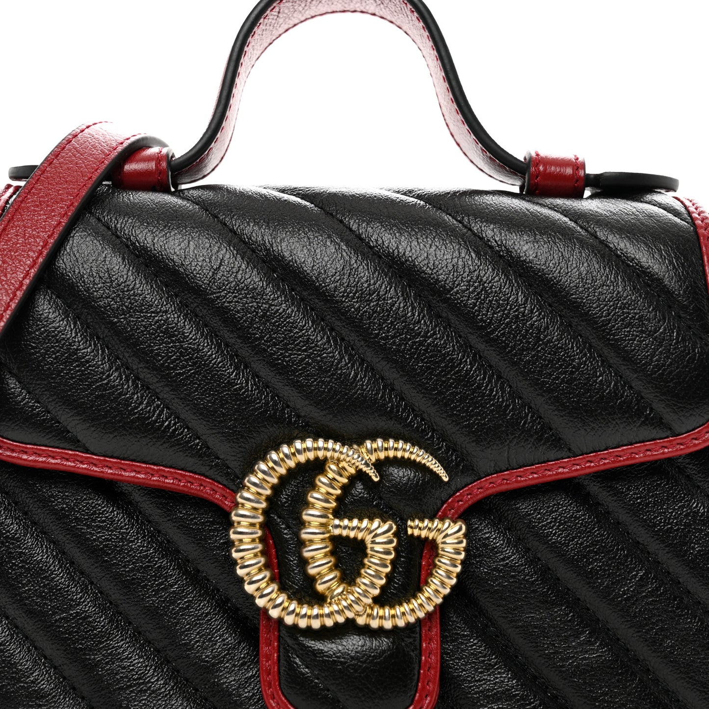 Vintage Effect Calfskin Matelasse Diagonal Mini Torchon GG Marmont Top Handle Shoulder Bag Black Romantic Cherry
