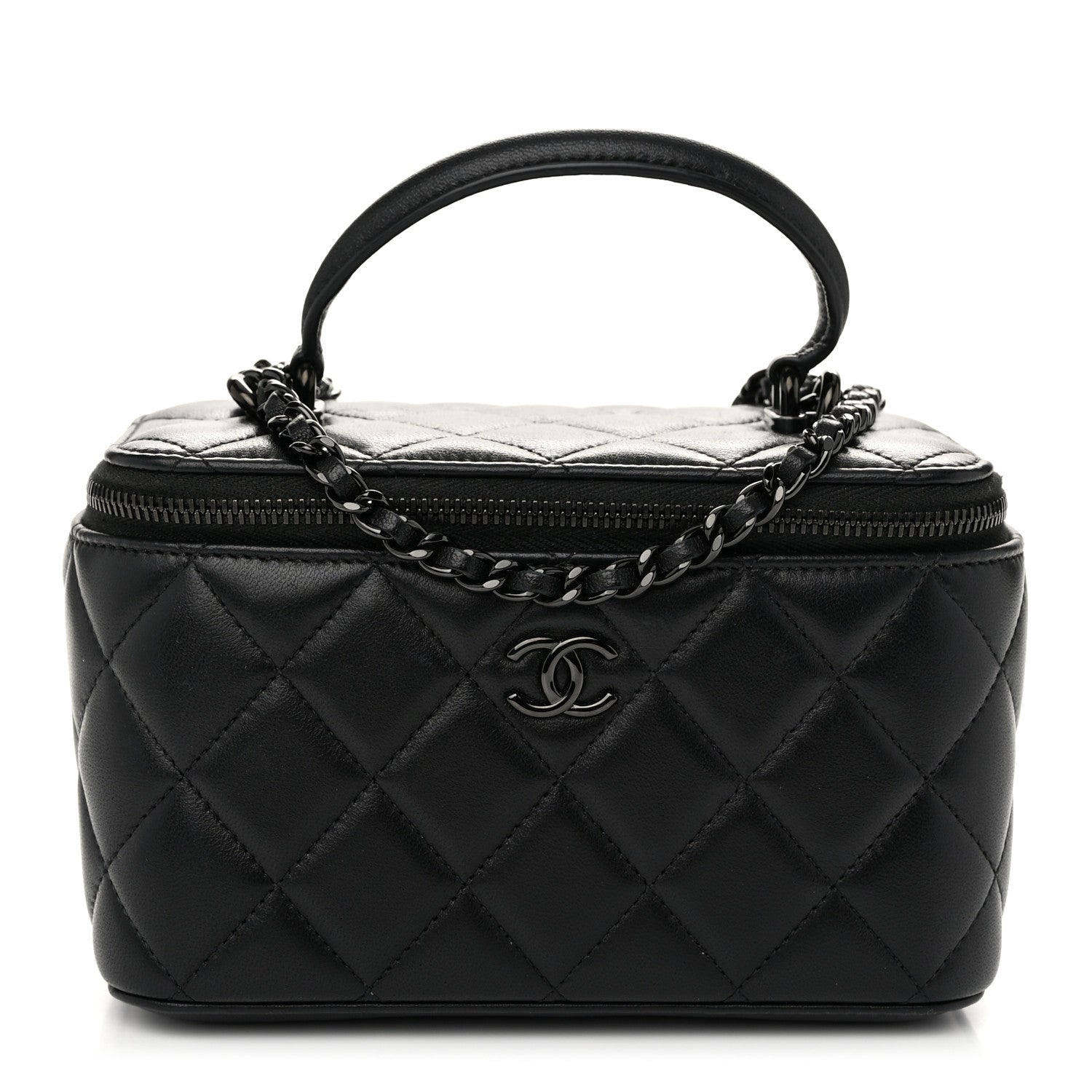 Chanel Lambskin Quilted Small Top Handle Vanity Case With Chain So Black 1 of 11