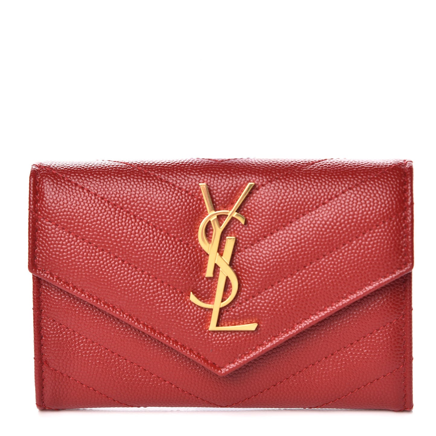 Grain De Poudre Matelasse Chevron Small Monogram Envelope Wallet Rouge Eros