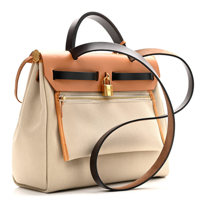 Hermes Military Toile Vache Hunter Herbag Zip Retourne 31 PM Beton Naturel Sable Black Ebene 4 of 11