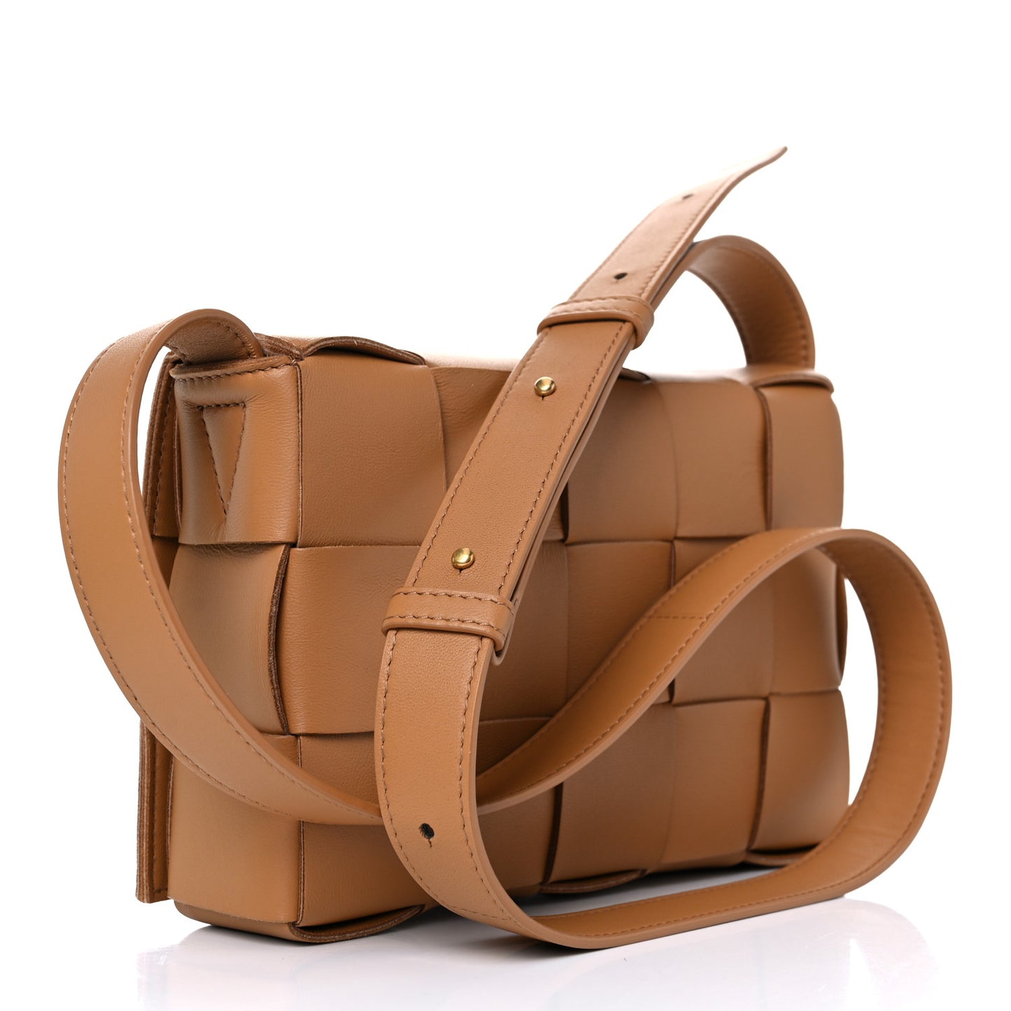 Lambskin Maxi Intrecciato Cassette Crossbody Bag Caramel