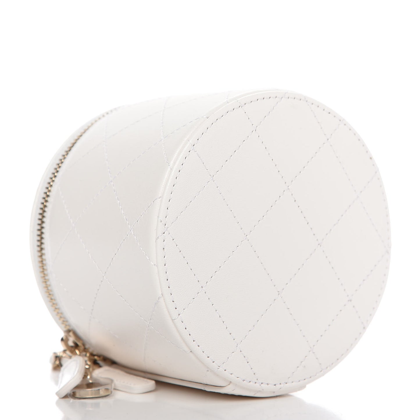Lambskin Quilted Round Small Vanity Case With Chain White Black