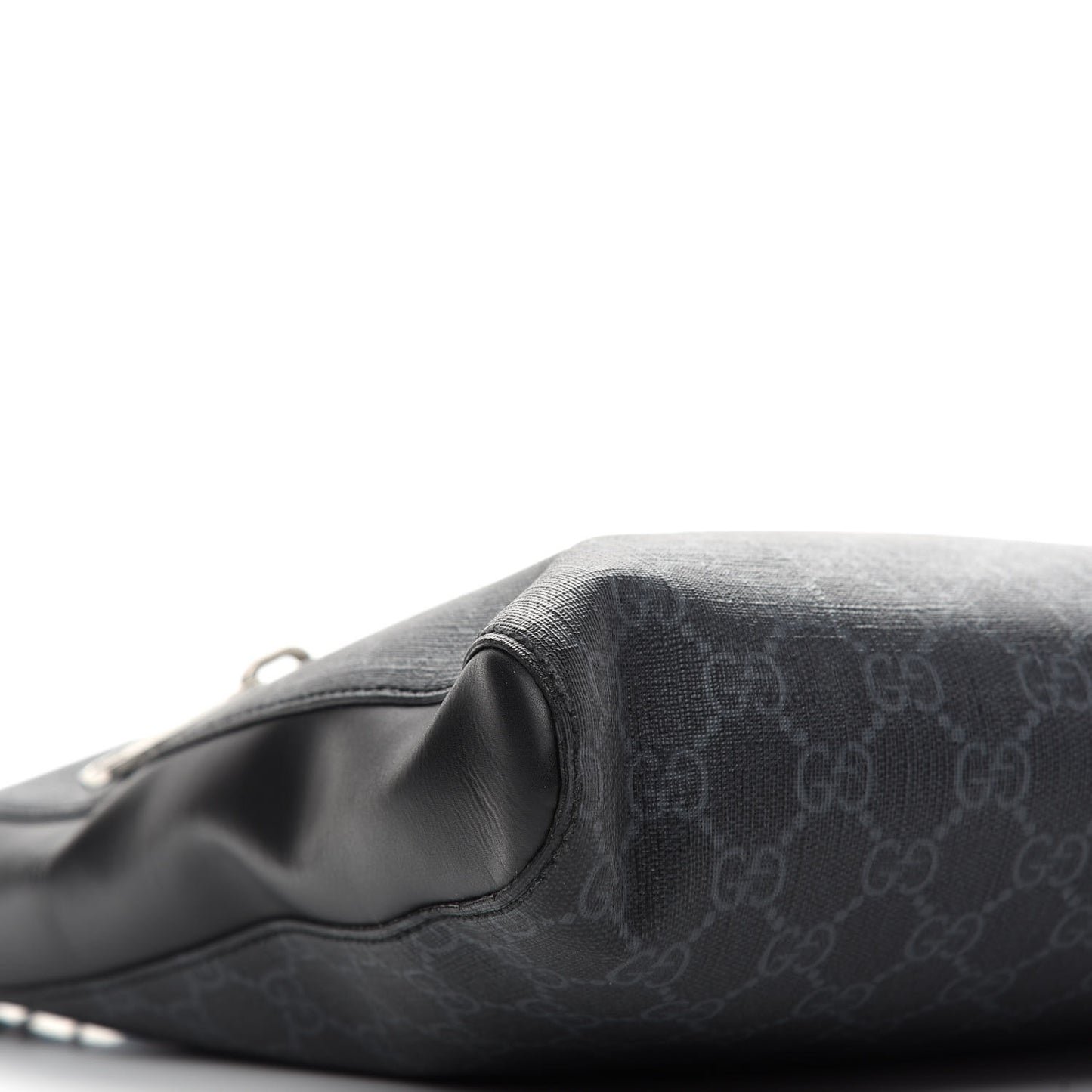 GG Supreme Monogram Appia Calfskin Web Flat Messenger Bag Black Grey