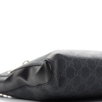 Gucci GG Supreme Monogram Appia Calfskin Web Flat Messenger Bag Black Grey 8 of 10