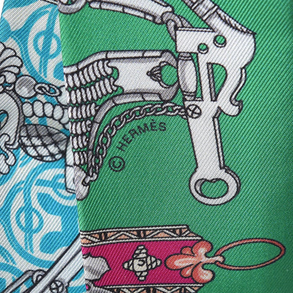 Hermes Silk Mors Et Gourmettes Remix Twilly Vert Vif Bleu Fuchsia 3 of 5