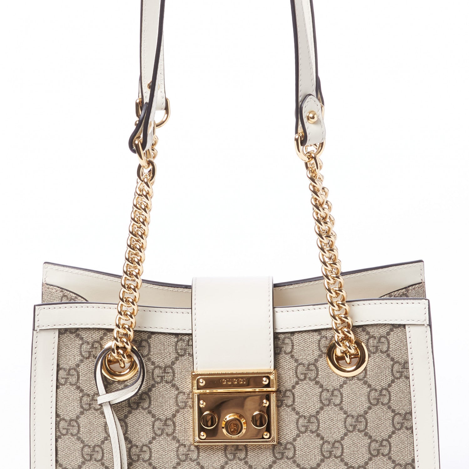 Gucci GG Supreme Monogram Moon Calfskin Small Padlock Tote Beige Ebony Mystic White 5 of 8