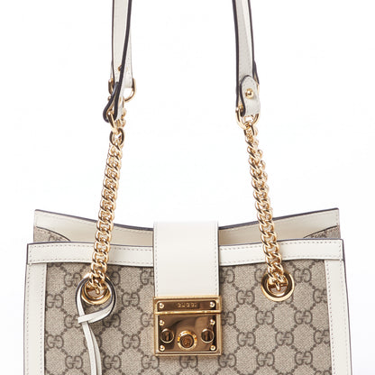 Gucci GG Supreme Monogram Moon Calfskin Small Padlock Tote Beige Ebony Mystic White 5 of 8