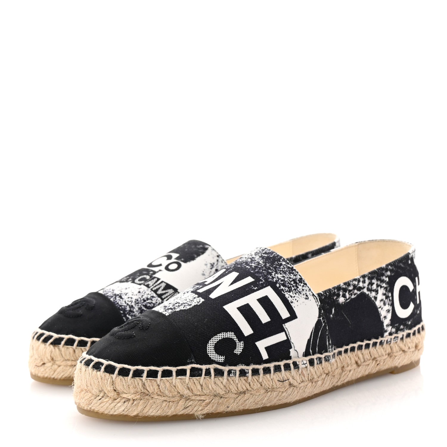 Chanel Printed Canvas Grosgrain 31 Rue Cambon Espadrilles 38 Black White 4 of 11