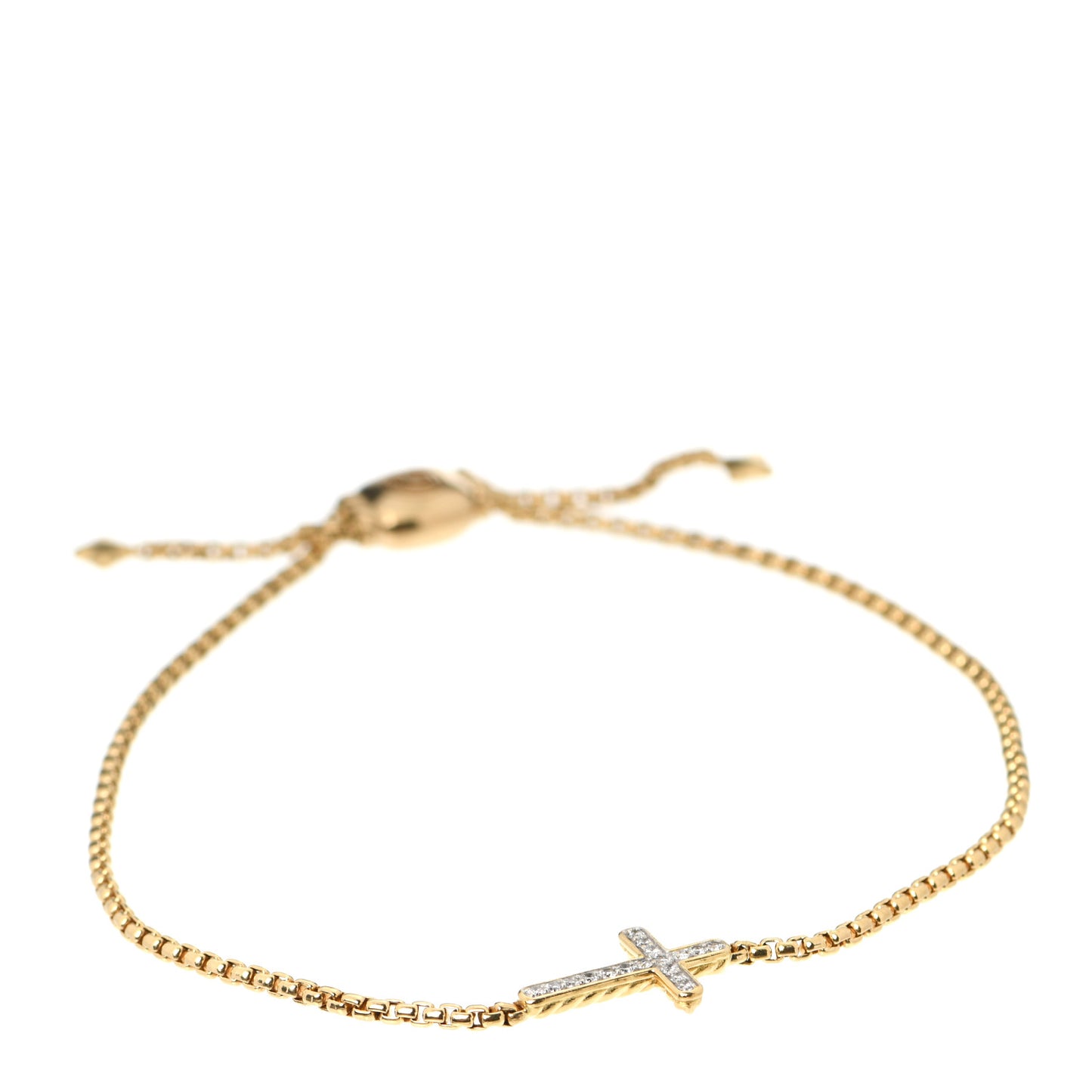 18K Yellow Gold Diamond Petite Pave Cross Chain Bracelet