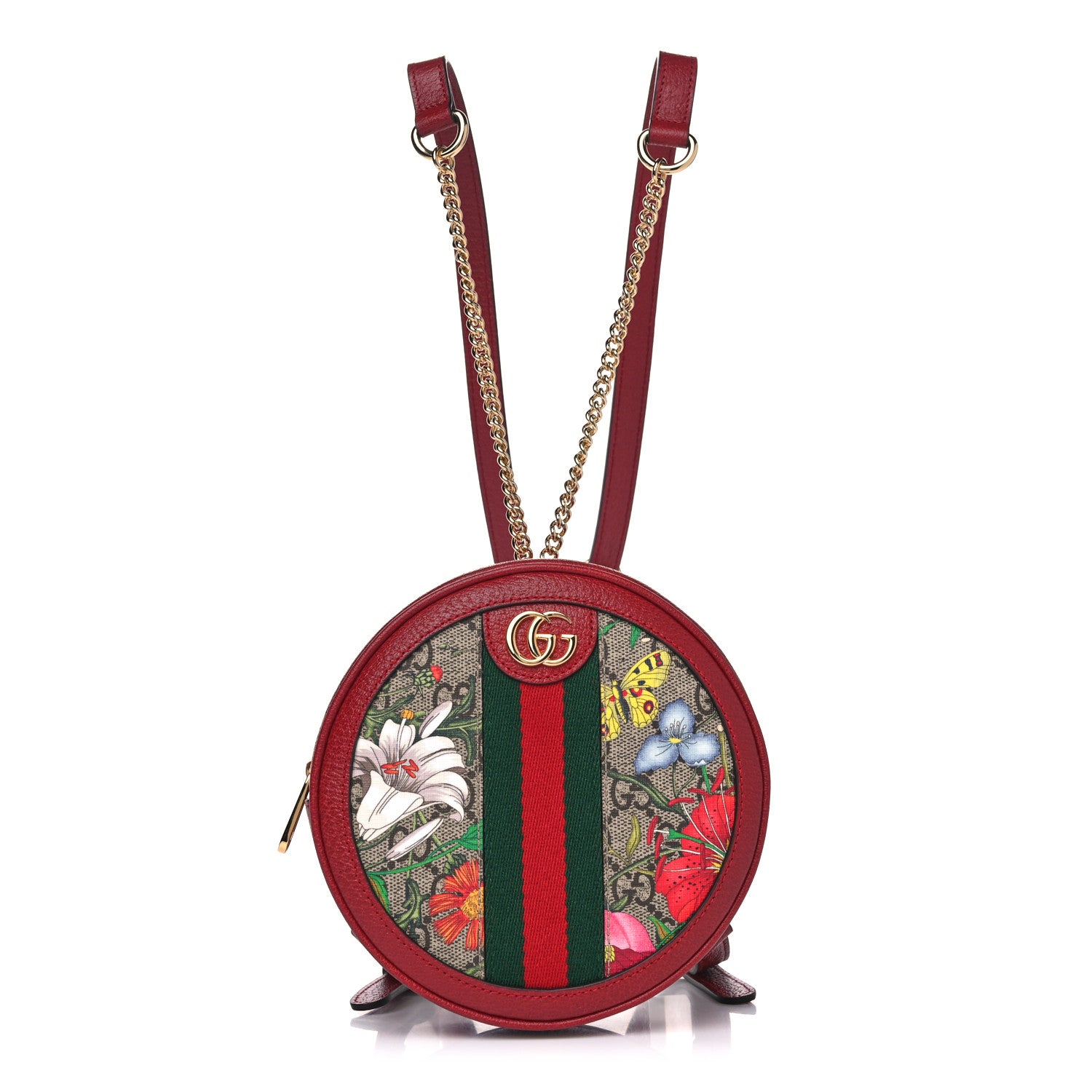Gucci GG Supreme Monogram Web Flora Mini Ophidia Round Backpack Red 1 of 4