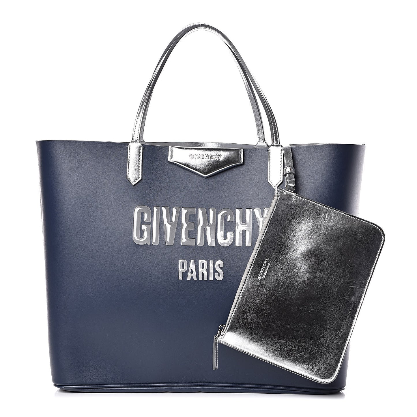Calfskin Large Antigona Tote Night Blue Silver