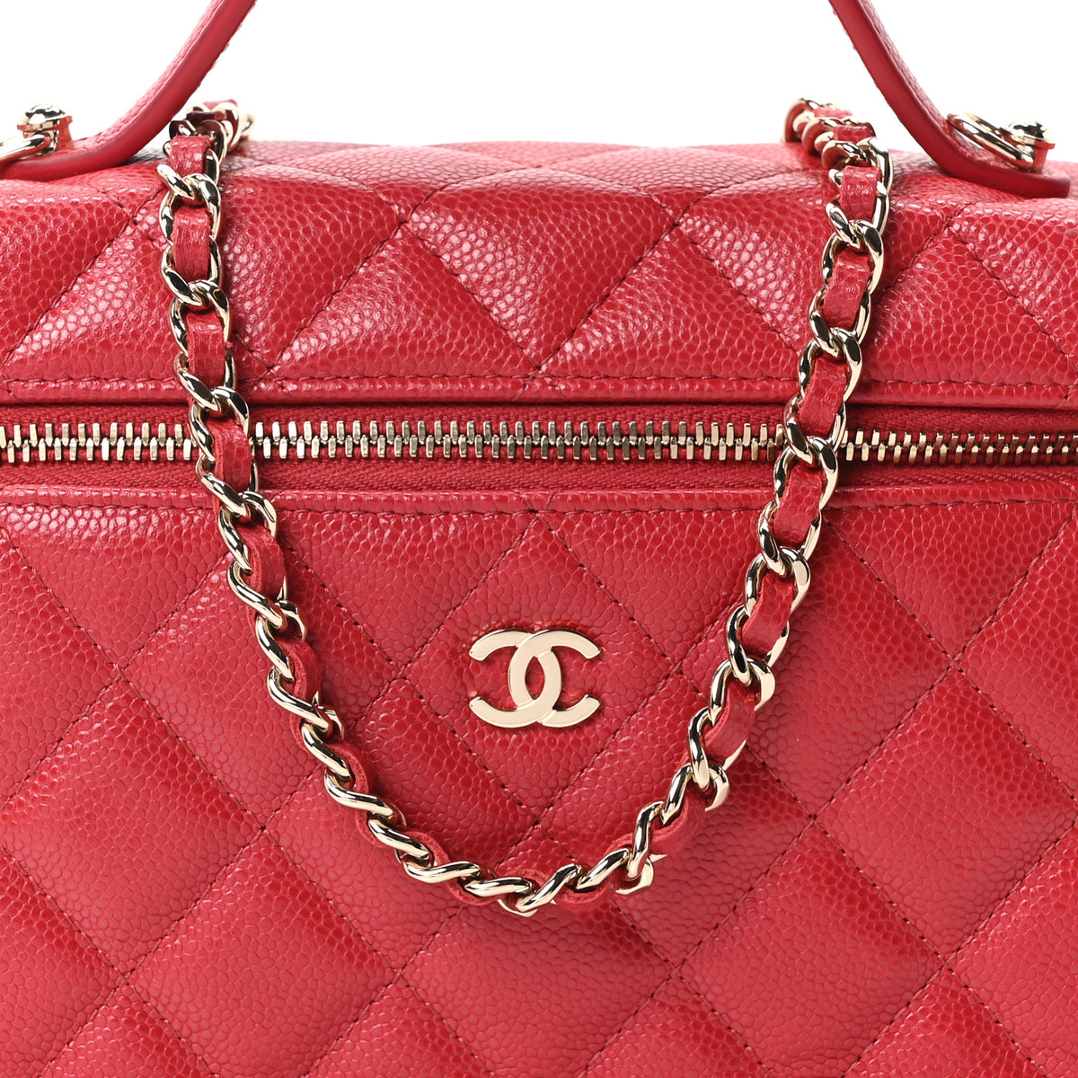 Chanel Caviar Quilted Top Handle Slim Vanity With Chain Red 8 of 10