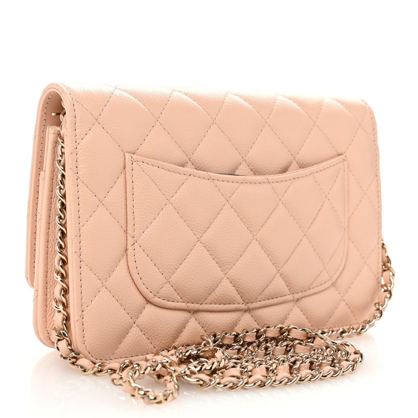 Caviar Quilted Bow Wallet On Chain WOC Light Beige