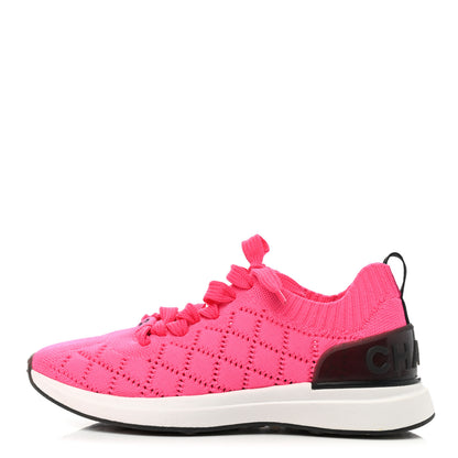 Chanel Mixed Fibers Quilted Womens CC Sneakers 36.5 Bright Pink 1 of 7