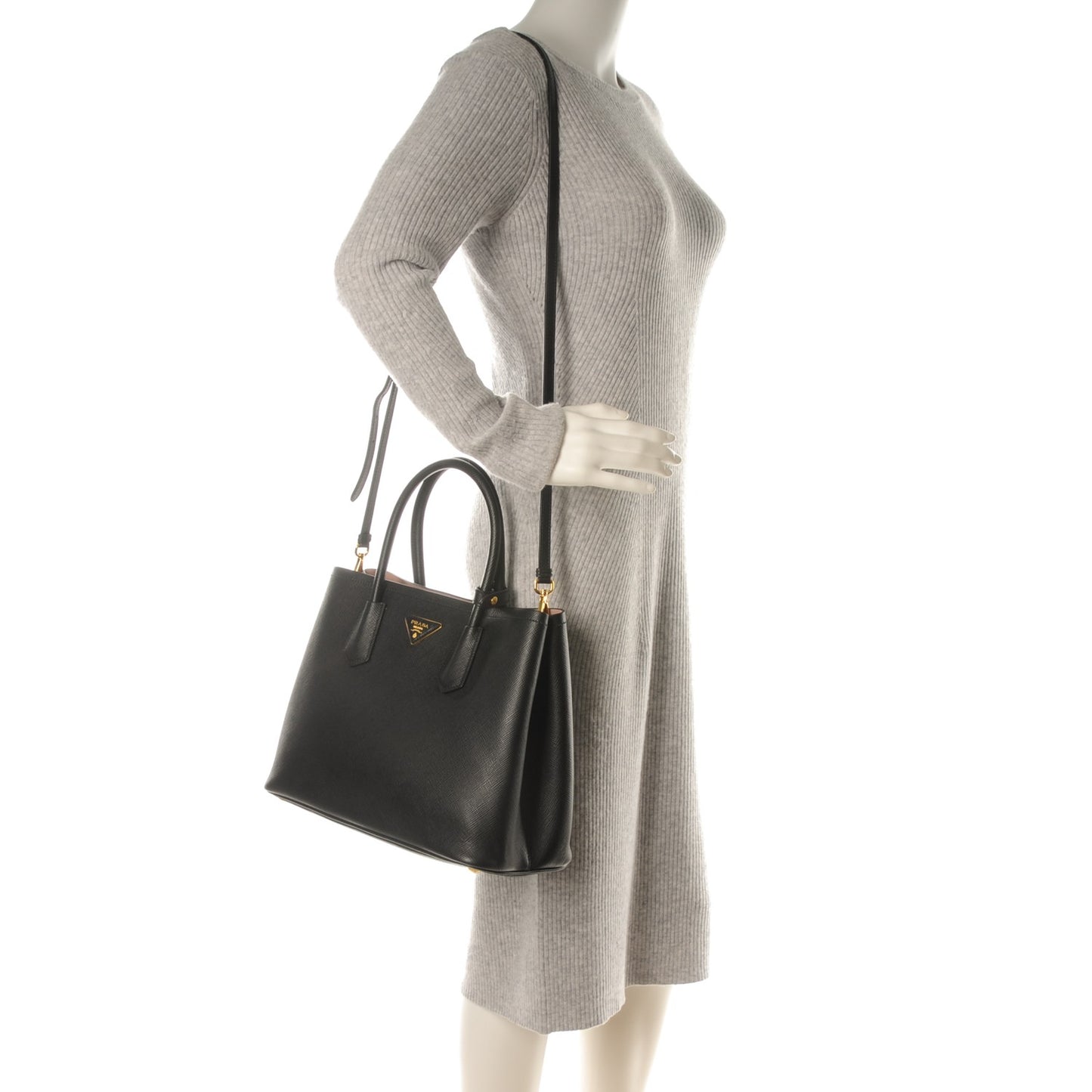 Saffiano Cuir Medium Double Bag Black Mughetto