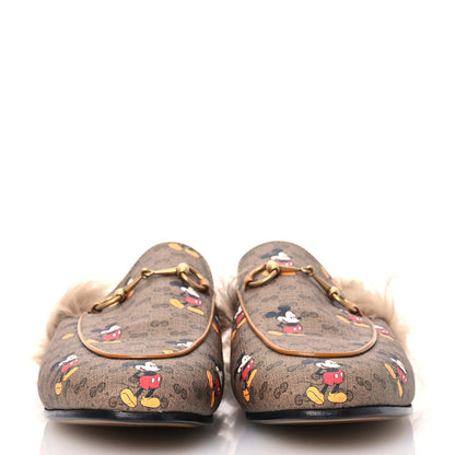 Gucci X DISNEY Mini Vintage GG Supreme Monogram Mickey Mouse Fur Womens Princetown Slippers 41 Beige Vintage Sun Oil 2 of 10