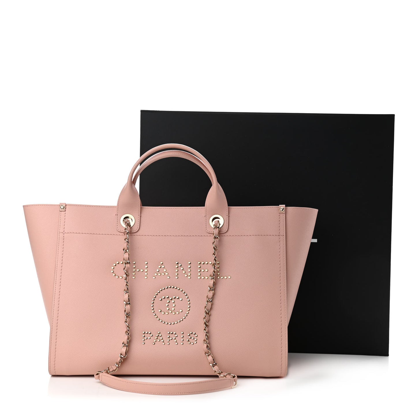 Caviar Medium Studded Deauville Tote Light Pink