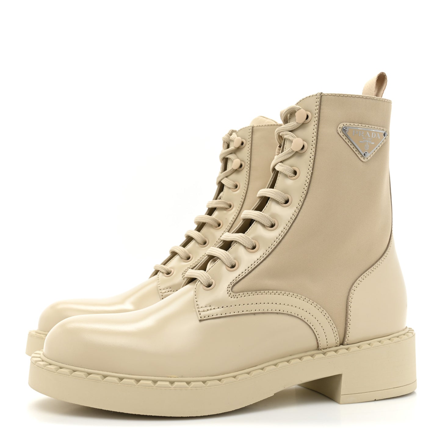 Spazzolato Re-Nylon Metal Triangle Logo Womens 50mm Combat Boots 39.5 Deserto