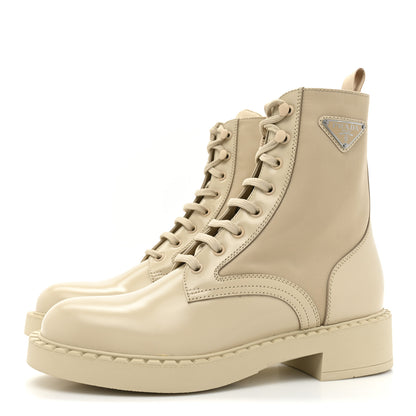 Prada Spazzolato Re-Nylon Metal Triangle Logo Womens 50mm Combat Boots 39.5 Deserto 3 of 8