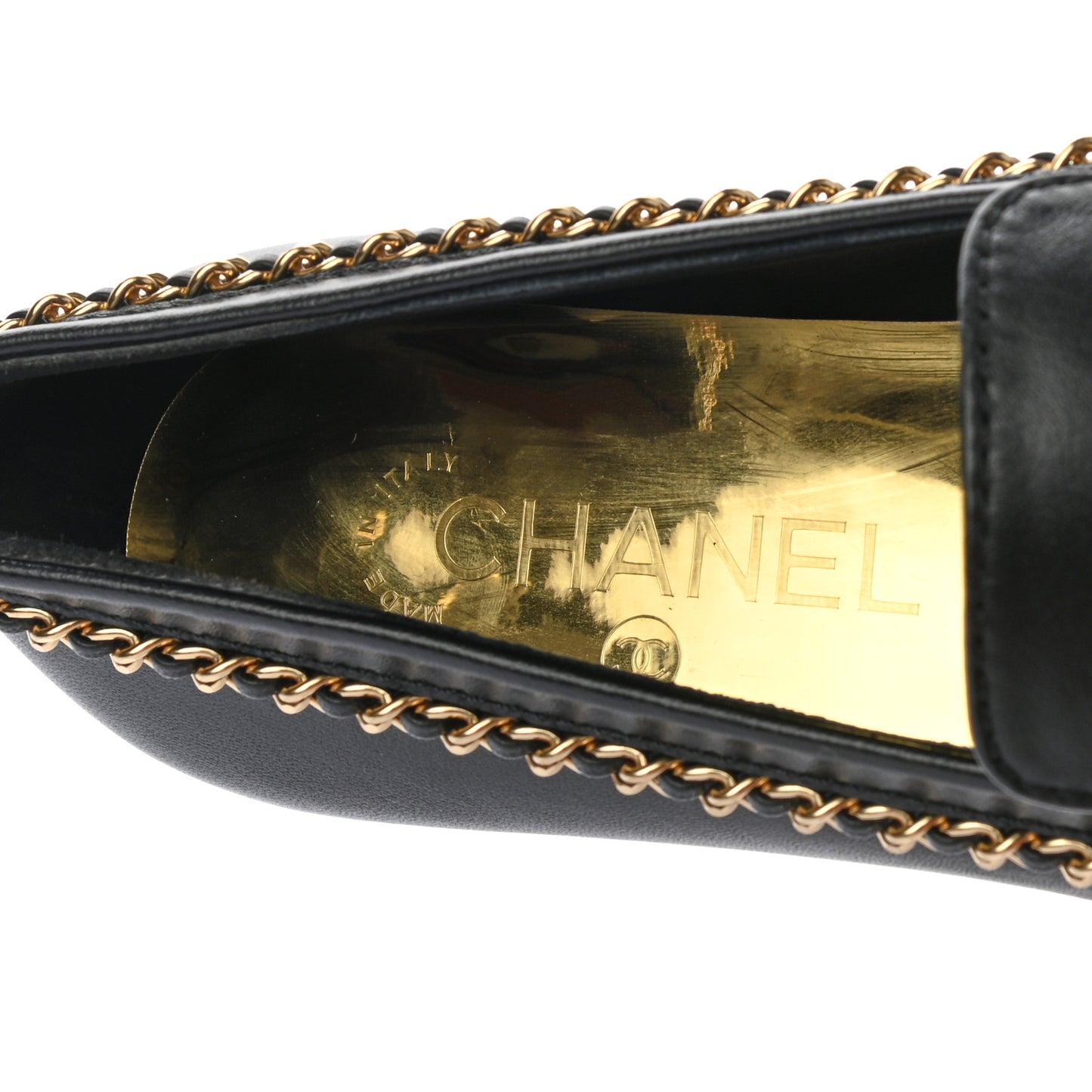Lambskin CC Chain Mocassin Loafers 36 Black