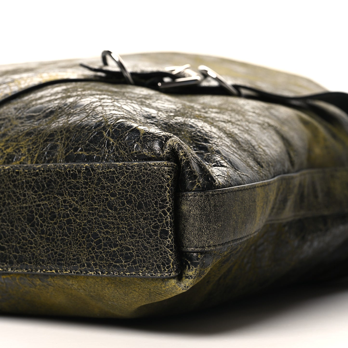 Lambskin Crackled Vintage Large Voyou Bag Black Yellow