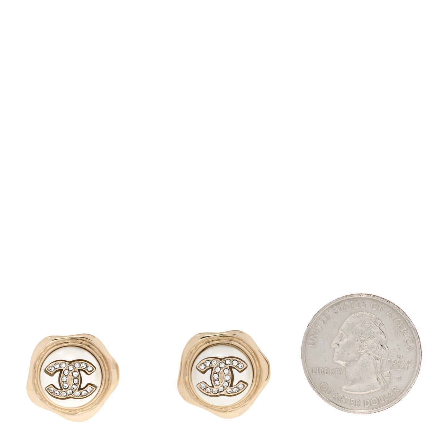 Metal Resin Crystal CC Earrings Gold