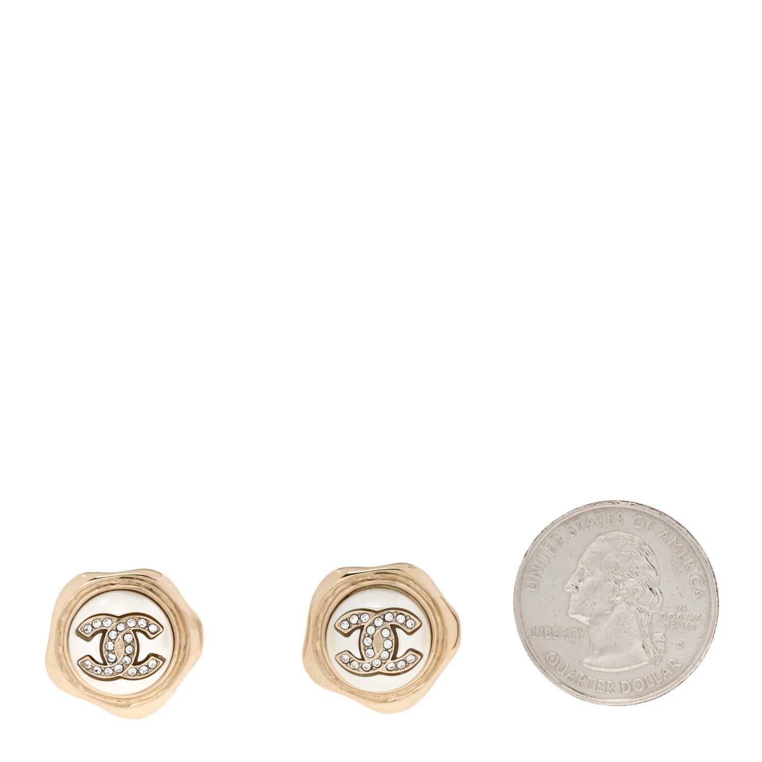 Chanel Metal Resin Crystal CC Earrings Gold 2 of 5