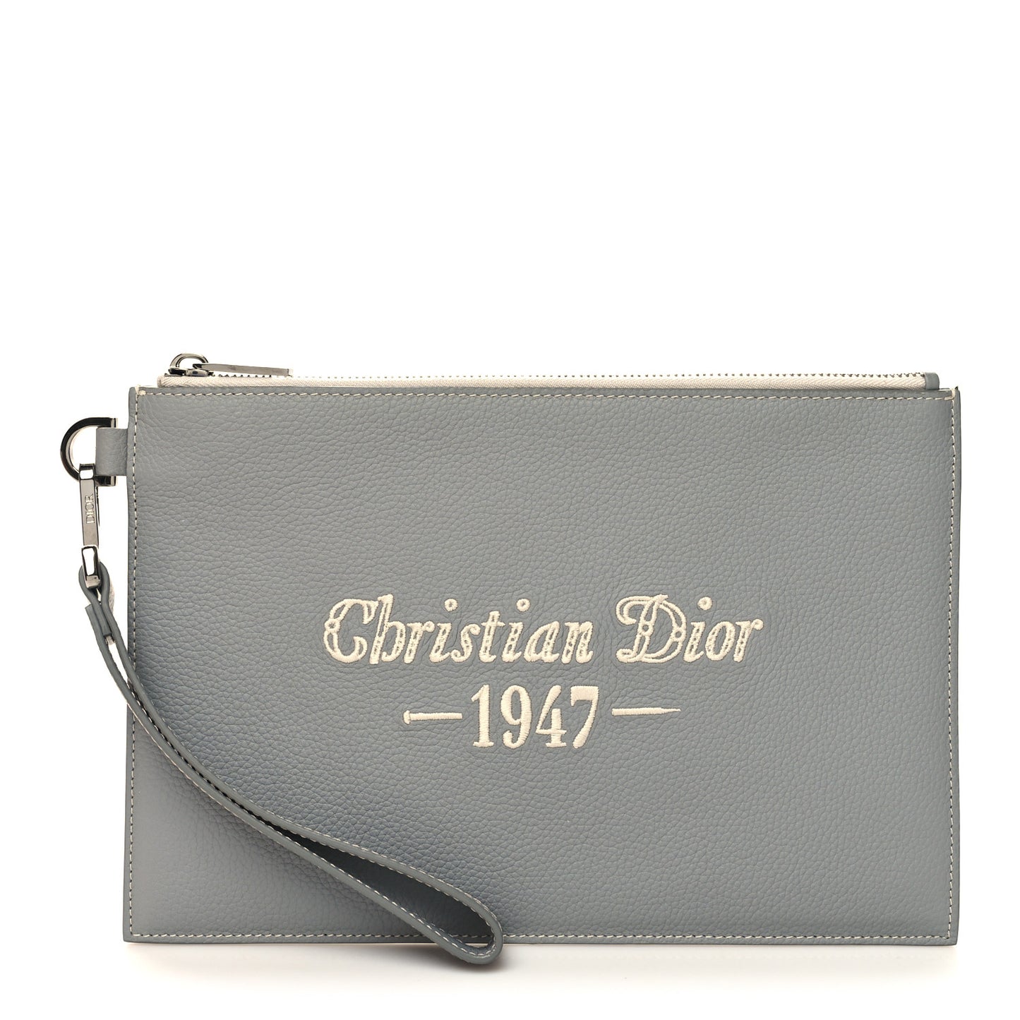 Grained Calfskin 1947 Signature A5 Pouch Grey White